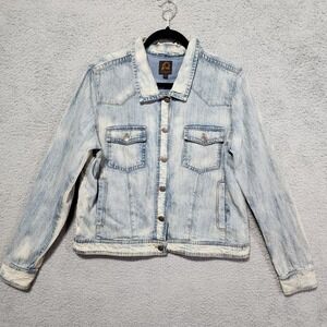 Overland Womens Denim Blue Jean Jacket Size‎ Large Pockets Button Long Sleeve